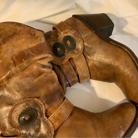 Johnny Ringo Size 7B Tan Distressed Slouch Harness Western Cowboy Boot - Picture 10 of 15